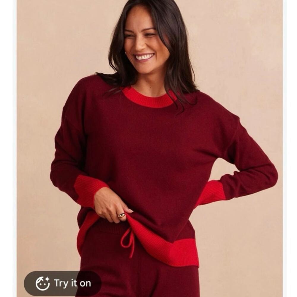 Women’s Summersalt Coziest Cashmere Blend Crew Sweater in Pinot/Lava SZ M